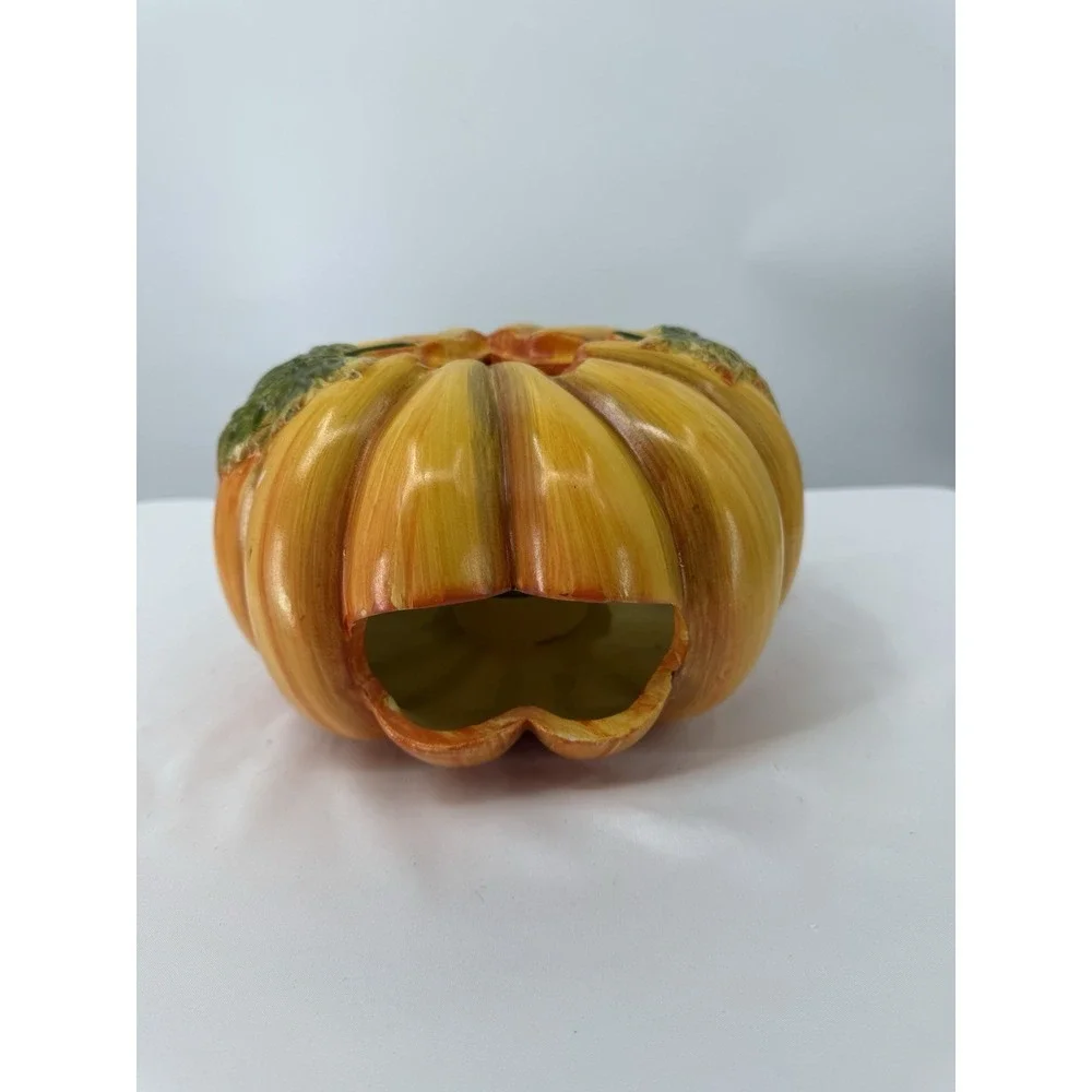Ceramic Smiling Jack O‎ Lantern Votive Candle Holder Light Orange Color
